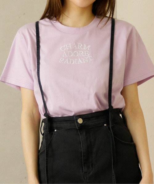 Per sist ence(パーシエンス)の「Per sist ence/パーシエンス デザインロゴ刺繍Tシャツ(Tシャツ/カットソー・レディース・オフホワイト/パープル/チャコールグレー・FREE)」の11枚目の写真