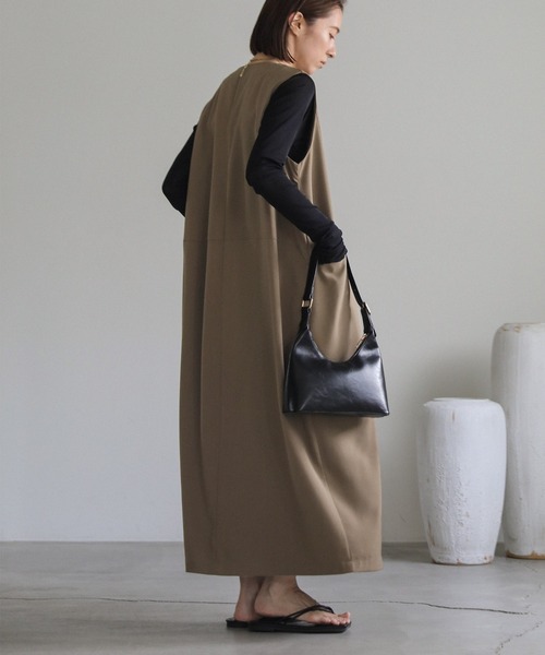 ポケットデザインVネックボリュームワンピース（ワンピース）｜select