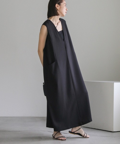 ポケットデザインVネックボリュームワンピース（ワンピース）｜select