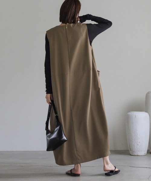 ポケットデザインVネックボリュームワンピース（ワンピース）｜select