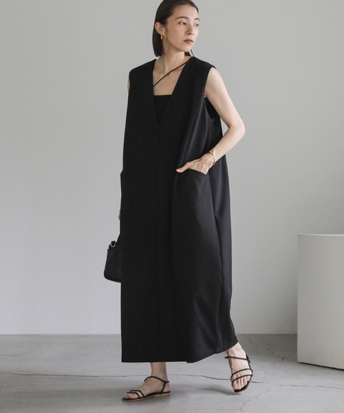 ポケットデザインVネックボリュームワンピース（ワンピース）｜select