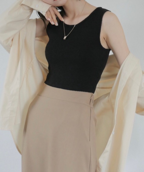 Reurie'(レウリィ)の「パイルタンクトップ/pile tank top(タンクトップ・レディース・アイボリー/ブラック・FREE)」の1枚目の写真