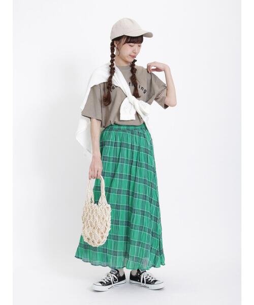 Samansa Mos2（サマンサ モスモス）の「インドチェック柄ワッシャースカート（スカート・レディース・チャコールグレー/ブルー/グリーン/イエロー/パープル・F）」の6枚目の写真