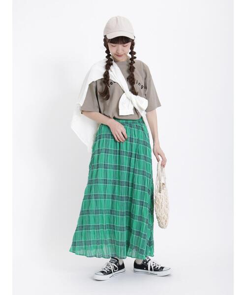 Samansa Mos2（サマンサ モスモス）の「インドチェック柄ワッシャースカート（スカート・レディース・チャコールグレー/ブルー/グリーン/イエロー/パープル・F）」の7枚目の写真
