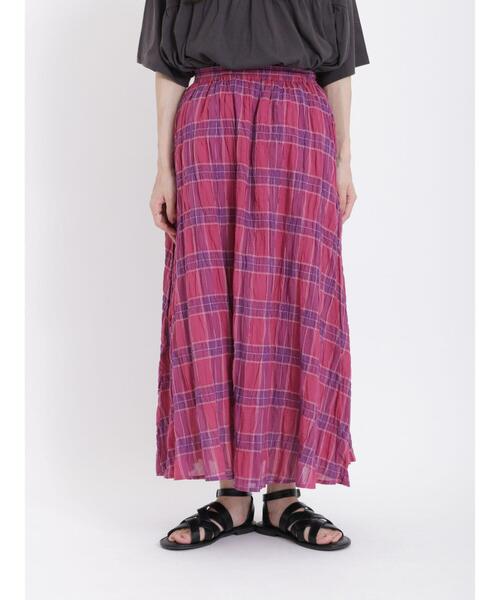 Samansa Mos2（サマンサ モスモス）の「インドチェック柄ワッシャースカート（スカート・レディース・チャコールグレー/ブルー/グリーン/イエロー/パープル・F）」の10枚目の写真