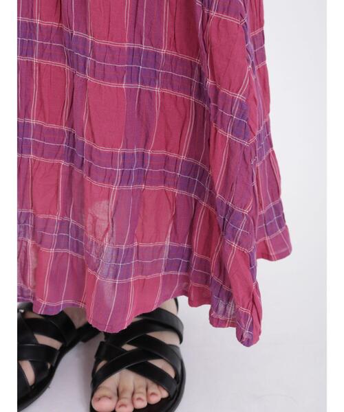 Samansa Mos2（サマンサ モスモス）の「インドチェック柄ワッシャースカート（スカート・レディース・チャコールグレー/ブルー/グリーン/イエロー/パープル・F）」の15枚目の写真