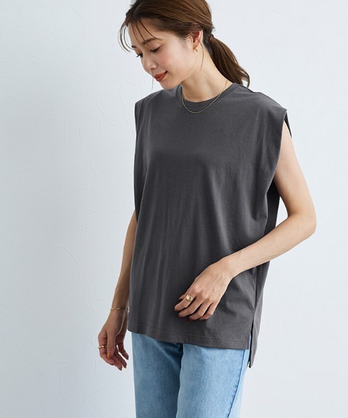 Pierrot(ピエロ)の「ショルダータックTシャツ(Tシャツ/カットソー・レディース・チャコール/ブラック/グレイッシュベージュ/オフホワイト・L/M)」の5枚目の写真