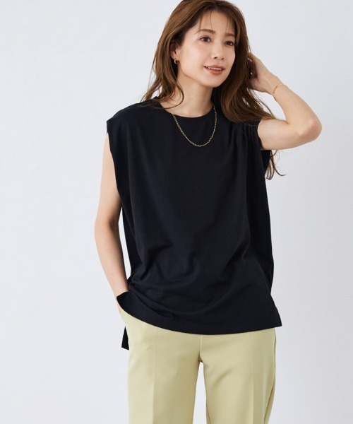 Pierrot(ピエロ)の「ショルダータックTシャツ(Tシャツ/カットソー・レディース・チャコール/ブラック/グレイッシュベージュ/オフホワイト・L/M)」の10枚目の写真