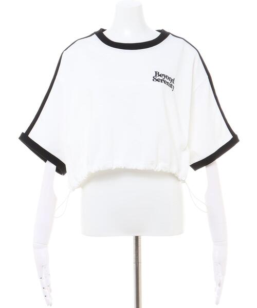 INGNI(イング)の「裾ドロスト胸ロゴ袖ラインリンガーTシャツ(Tシャツ/カットソー・レディース・ブラック/ブルー/オフホワイト・M)」の4枚目の写真