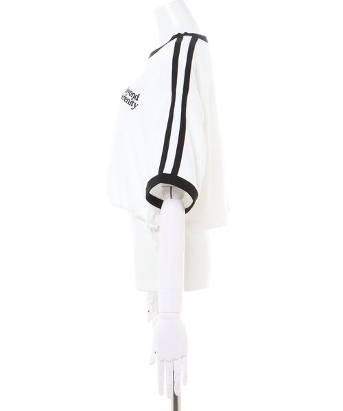 INGNI(イング)の「裾ドロスト胸ロゴ袖ラインリンガーTシャツ(Tシャツ/カットソー・レディース・ブラック/ブルー/オフホワイト・M)」の5枚目の写真