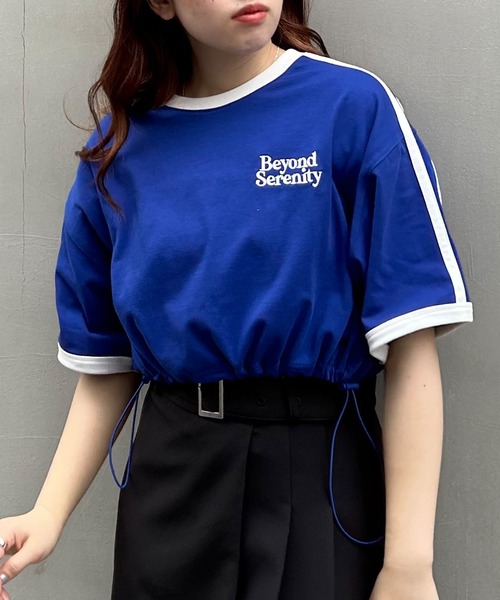 INGNI(イング)の「裾ドロスト胸ロゴ袖ラインリンガーTシャツ(Tシャツ/カットソー・レディース・ブラック/ブルー/オフホワイト・M)」の18枚目の写真