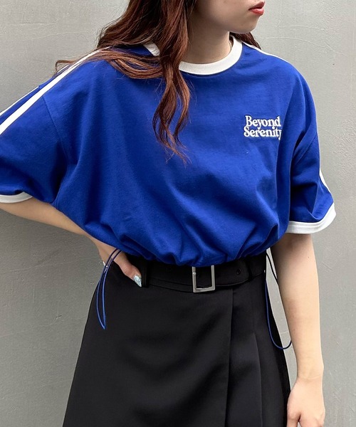 INGNI(イング)の「裾ドロスト胸ロゴ袖ラインリンガーTシャツ(Tシャツ/カットソー・レディース・ブラック/ブルー/オフホワイト・M)」の19枚目の写真