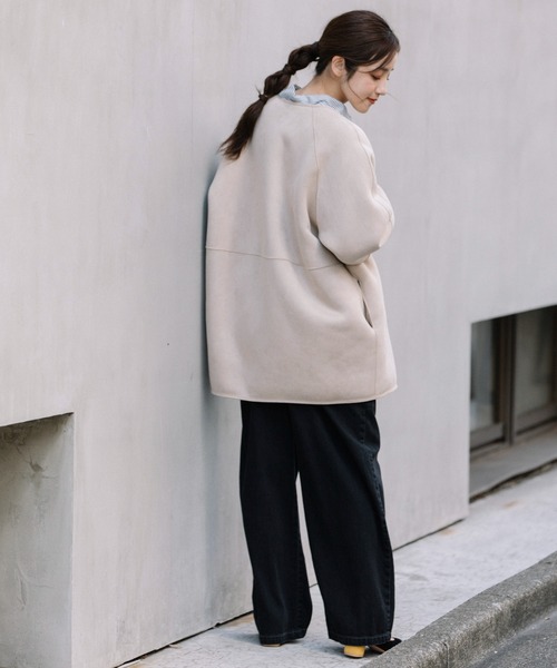 セール】ウールシープボアムートンリバーシブルノーカラーコート