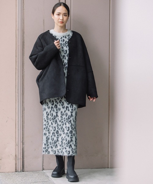 新品 Munich コンプレッションウールノーカラーマキシコート ブラック  