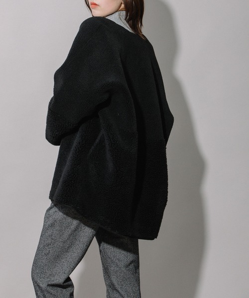 セール】ウールシープボアムートンリバーシブルノーカラーコート