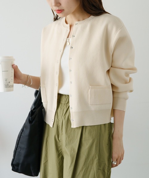 PUAL CE CIN（ピュアルセシン）の「【Du noir】スポンディッシュクルーネックカーディガン（カーディガン/ボレロ・レディース・ブラウン/グレー/オフホワイト/オレンジ・FREE）」の5枚目の写真