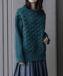 ケーブルニット×中綿入りタフタドッキングプルオーバー