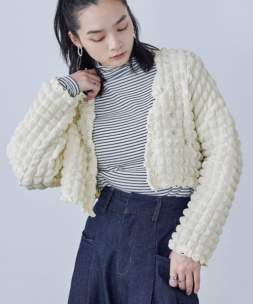 Fashion Letter（ファッションレター）の「ぽこぽこポップコーン ショートボレロ（カーディガン/ボレロ・レディース・ブラック/ベージュ/ブルー/ホワイト・M）」の6枚目の写真