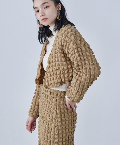 Fashion Letter（ファッションレター）の「ぽこぽこポップコーン ショートボレロ（カーディガン/ボレロ・レディース・ブラック/ベージュ/ブルー/ホワイト・M）」の18枚目の写真