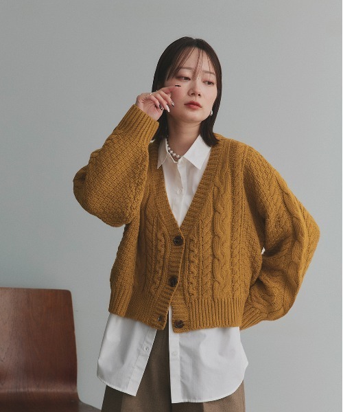 ad thie(アドティエ)の「パフスリーブ Vネック ニットカーディガン(カーディガン/ボレロ・レディース・アイボリー/ピンクベージュ/ブラック/ライトベージュ/キャメル/マスタード/イエロー/グレー/ダークグリーン/ナチュラル・MEDIUM)」の22枚目の写真