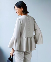 WHITE JOOLA | 【WEB限定！WHITEJOOLA 手洗いできる】マイクロピケ・バックパール調ペプラムブラウス(シャツ/ブラウス)
