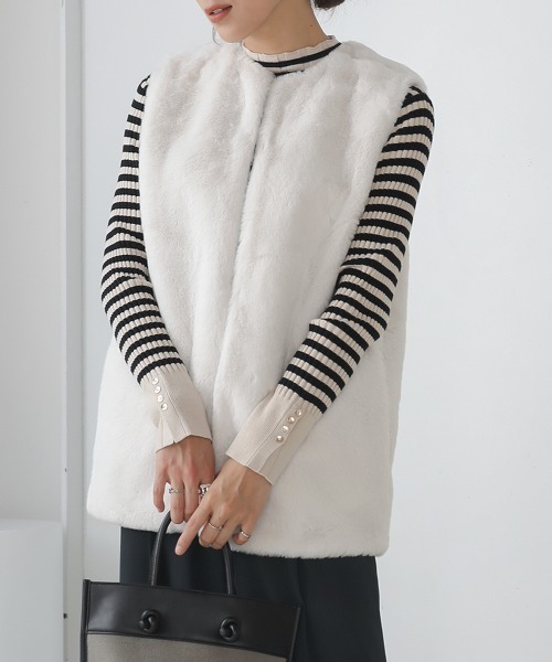 Bou Jeloud(ブージュルード)の「エコファーミドル丈ベスト(ベスト・レディース・グレイッシュベージュ/アイボリー/モカ・FREE)」の7枚目の写真