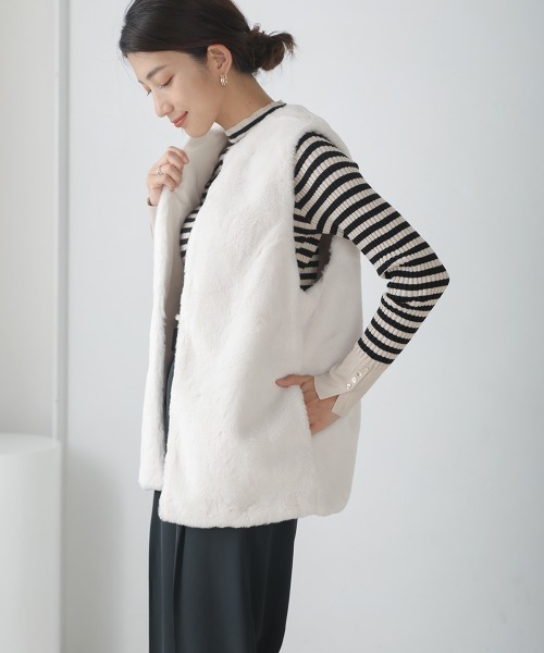 Bou Jeloud(ブージュルード)の「エコファーミドル丈ベスト(ベスト・レディース・グレイッシュベージュ/アイボリー/モカ・FREE)」の9枚目の写真