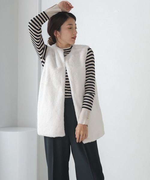 Bou Jeloud(ブージュルード)の「エコファーミドル丈ベスト(ベスト・レディース・グレイッシュベージュ/アイボリー/モカ・FREE)」の11枚目の写真