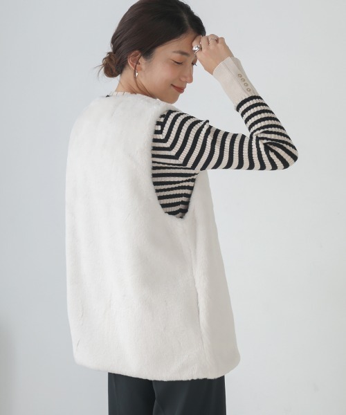 Bou Jeloud(ブージュルード)の「エコファーミドル丈ベスト(ベスト・レディース・グレイッシュベージュ/アイボリー/モカ・FREE)」の12枚目の写真