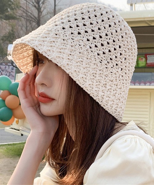 STYLEBLOCK(スタイルブロック)の「メッシュニット風バケットハット(ハット・レディース・ブラック/ベージュ/ピンク/キャメル/カーキ・FREE)」の3枚目の写真