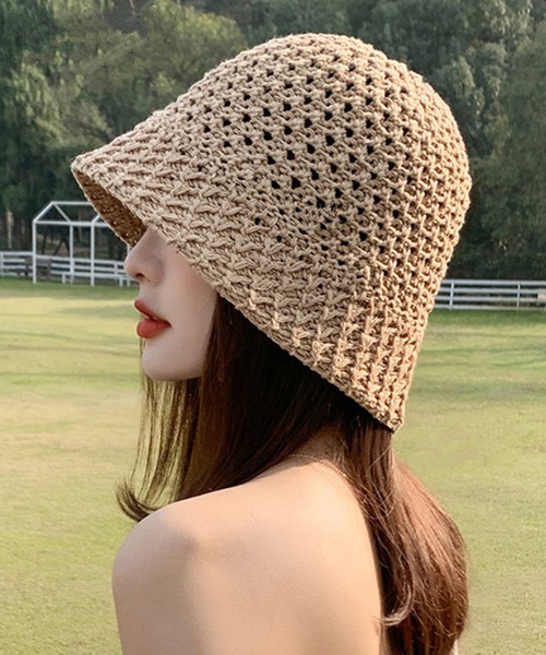 STYLEBLOCK(スタイルブロック)の「メッシュニット風バケットハット(ハット・レディース・ブラック/ベージュ/ピンク/キャメル/カーキ・FREE)」の4枚目の写真