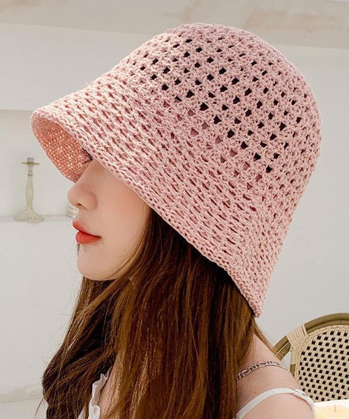 STYLEBLOCK(スタイルブロック)の「メッシュニット風バケットハット(ハット・レディース・ブラック/ベージュ/ピンク/キャメル/カーキ・FREE)」の5枚目の写真