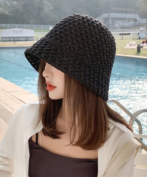 STYLEBLOCK(スタイルブロック)の「メッシュニット風バケットハット(ハット・レディース・ブラック/ベージュ/ピンク/キャメル/カーキ・FREE)」の2枚目の写真
