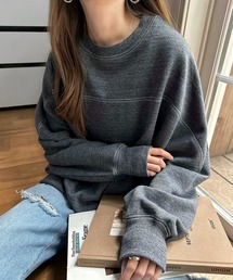 配色ステッチ裏起毛スウェットトップス