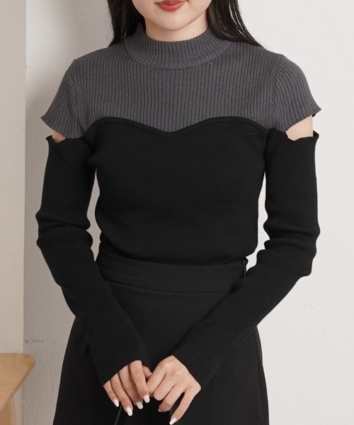 Chico（チコ）の「肩開きバイカラーハイネックニット（ニット/セーター