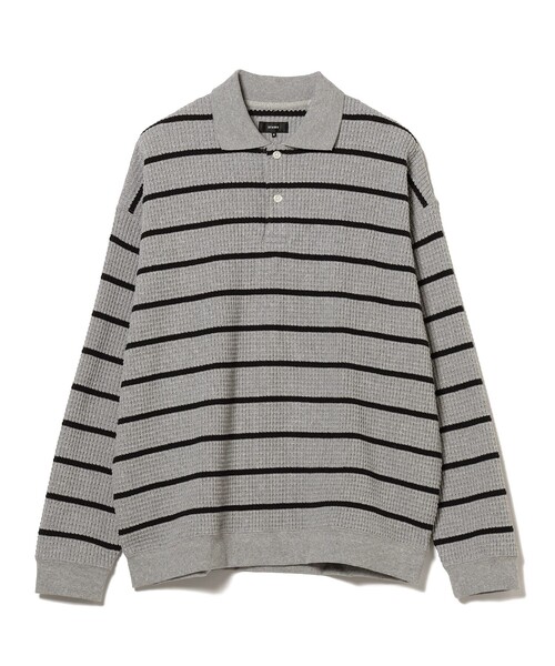 BEAMS(ビームス)の「BEAMS / ボーダーワッフル ポロスウェット(ポロシャツ・メンズ・グレー系その他/ブラック・L/XL/M/S)」の3枚目の写真