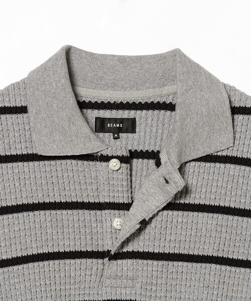 BEAMS(ビームス)の「BEAMS / ボーダーワッフル ポロスウェット(ポロシャツ・メンズ・グレー系その他/ブラック・L/XL/M/S)」の4枚目の写真