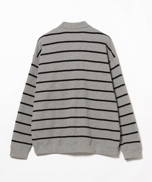 BEAMS(ビームス)の「BEAMS / ボーダーワッフル ポロスウェット(ポロシャツ・メンズ・グレー系その他/ブラック・L/XL/M/S)」の6枚目の写真