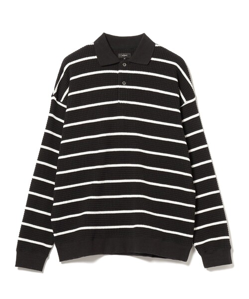 BEAMS(ビームス)の「BEAMS / ボーダーワッフル ポロスウェット(ポロシャツ・メンズ・グレー系その他/ブラック・L/XL/M/S)」の8枚目の写真
