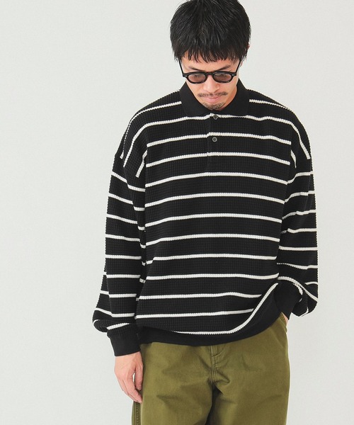 BEAMS(ビームス)の「BEAMS / ボーダーワッフル ポロスウェット(ポロシャツ・メンズ・グレー系その他/ブラック・L/XL/M/S)」の19枚目の写真