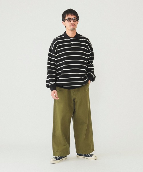 BEAMS(ビームス)の「BEAMS / ボーダーワッフル ポロスウェット(ポロシャツ・メンズ・グレー系その他/ブラック・L/XL/M/S)」の16枚目の写真