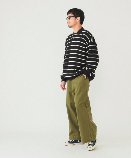 BEAMS(ビームス)の「BEAMS / ボーダーワッフル ポロスウェット(ポロシャツ・メンズ・グレー系その他/ブラック・L/XL/M/S)」の12枚目の写真