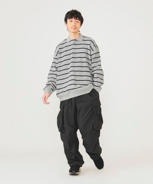 BEAMS(ビームス)の「BEAMS / ボーダーワッフル ポロスウェット(ポロシャツ・メンズ・グレー系その他/ブラック・L/XL/M/S)」の18枚目の写真