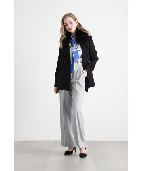 セール】◇FOXファー付きカシミヤ混ショートコート（ピーコート