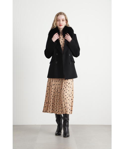 セール】◇FOXファー付きカシミヤ混ショートコート（ピーコート