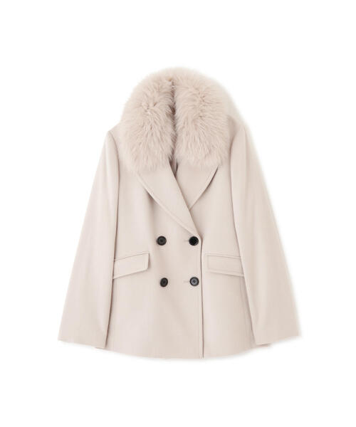 ◇FOXファー付きカシミヤ混ショートコート（ピーコート