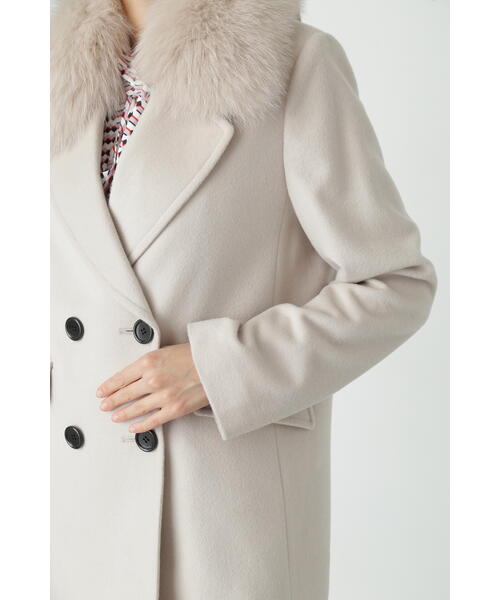 セール】◇FOXファー付きカシミヤ混ショートコート（ピーコート
