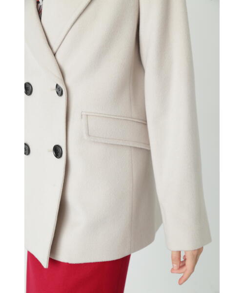 セール】◇FOXファー付きカシミヤ混ショートコート（ピーコート