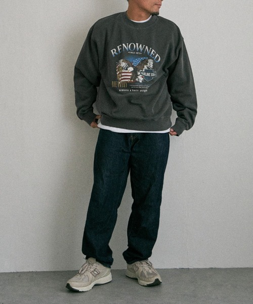 NO NEED(ノーニード)の「EAGLEピグメントスウェットトレーナー(スウェット・メンズ・ベージュ/チャコールグレー/ネイビー・M/L/LL)」の7枚目の写真