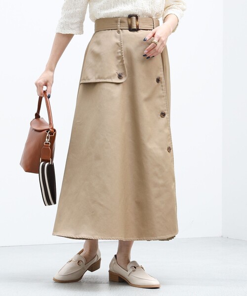 BEAMS HEART（ビームスハート）の「BEAMS HEART / プリーツミックス トレンチスカート（スカート・レディース・オリーブ/ベージュ/ネイビー・MEDIUM/SMALL）」の2枚目の写真